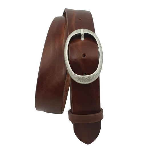 Cintura in vero cuoio di toro Plissettato 4 cm con fibbia intera Ovale Argento Antico