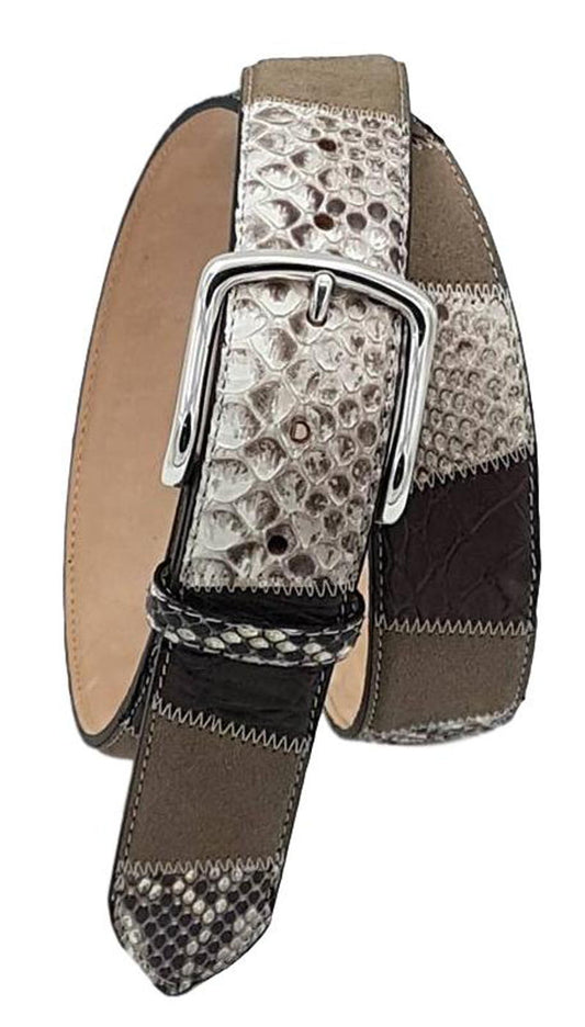 Cintura Nocciola 4 cm in Vero pitone , Vero coccodrillo e Pelle scamosciata con fibbia Nichel free - ESPERANTOBELTS