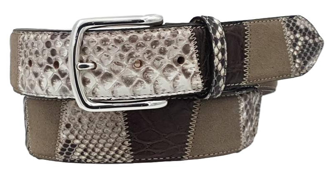 Cintura Nocciola 4 cm in Vero pitone, Vero coccodrillo e Pelle scamosciata con fibbia anallergica