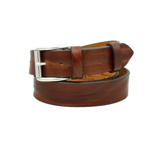 Cintura vero cuoio toro 4 cm con fibbia argento america anallergica - Rum (PICCOLI DIFETTI)