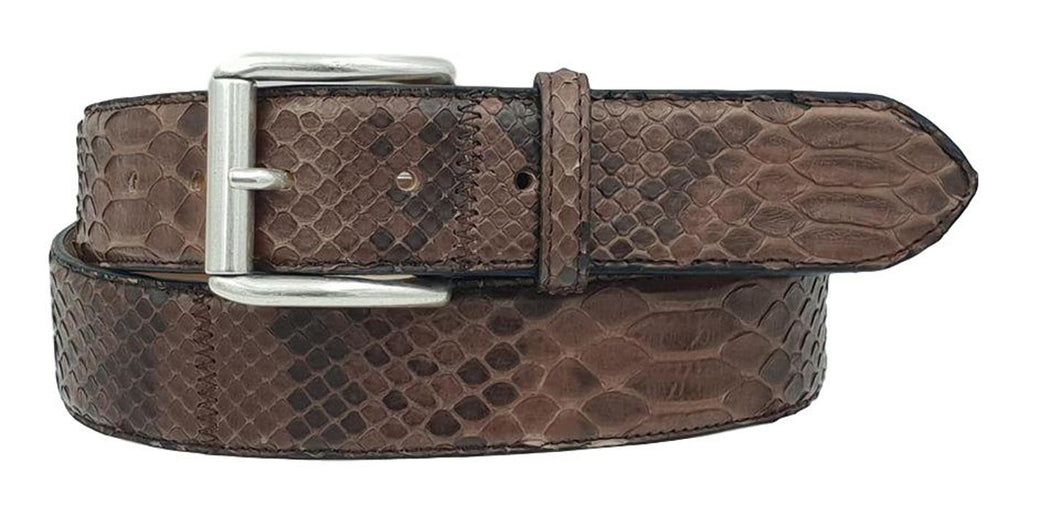 Cintura 4 cm in vera pelle di Pitone Marrone scuro con fibbia Nichel free e fodera Nabuk - ESPERANTOBELTS