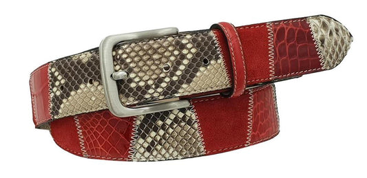 Cintura Rossa 4 cm con Vero pitone, Vero coccodrillo e Pelle scamosciata con fibbia anallergica