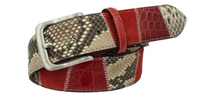 Cintura Rossa 4 cm con Vero pitone , Vero coccodrillo e Pelle scamosciata con fibbia Nichel free - ESPERANTOBELTS