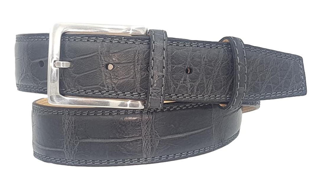 Cintura 4 cm in Coccodrillo Antracite Opacizzato con fodera nabuk, doppia cucitura e fibbia Nichel free - ESPERANTOBELTS