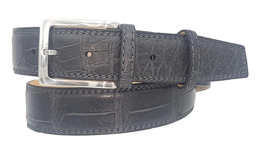 Cintura 4 cm in Coccodrillo Antracite Opacizzato con fodera nabuk, doppia cucitura e fibbia Nichel free - ESPERANTOBELTS