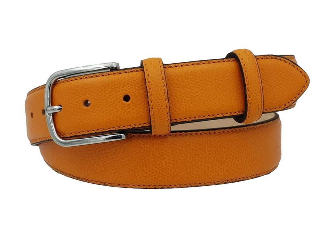 Cintura 3,5 cm in pelle stampata Saffiano Arancione con fodera in pelle e fibbia anallergica
