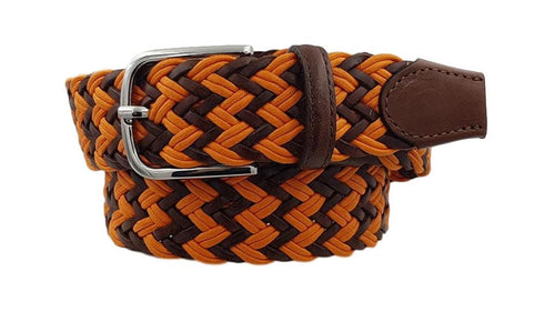 Cintura Bicolore 3,5 cm intrecciata in cuoio e cotone con  fibbia Nichel free - Arancione - ESPERANTOBELTS