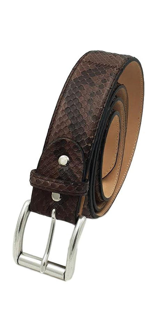 Cintura 4 cm in vera pelle di Pitone Marrone scuro con fibbia Nichel free e fodera Nabuk - ESPERANTOBELTS
