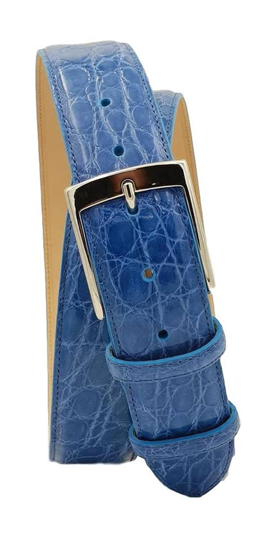 Cintura 3,5 cm in fianco di Coccodrillo Avio con fibbia Nichel free e fodera Nabuk - ESPERANTOBELTS