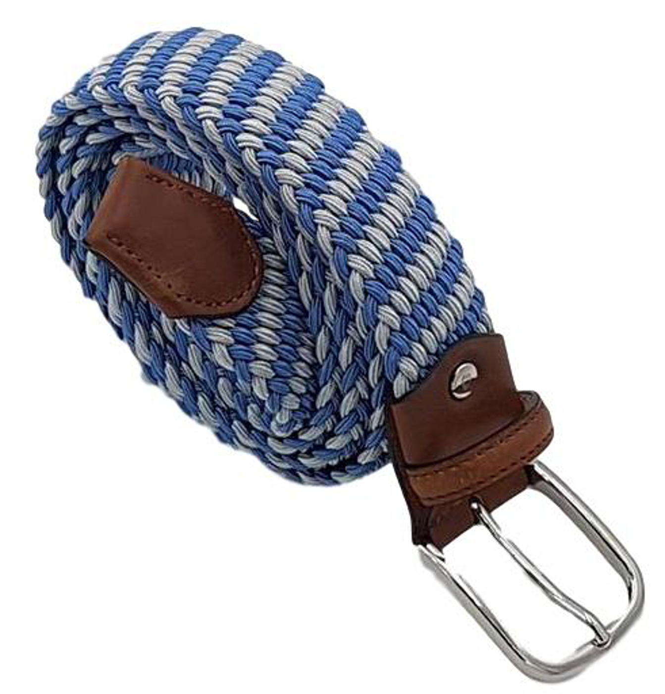 Cintura elastica 3,5 cm a trama obliqua bicolore in Viscosa  ,Fibbia Nichel free - Avio/Perla - ESPERANTOBELTS