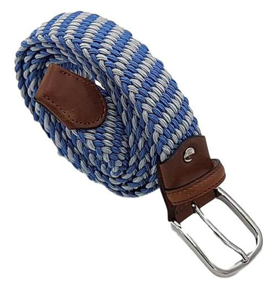 Cintura elastica 3,5 cm a trama obliqua bicolore in Viscosa  ,Fibbia Nichel free - Avio/Perla - ESPERANTOBELTS
