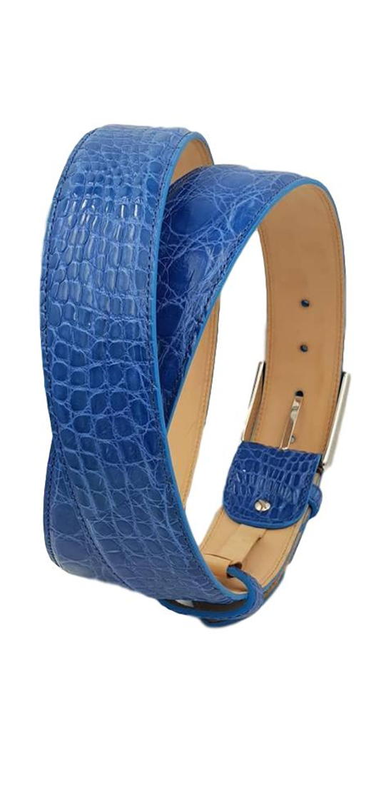 Cintura 3,5 cm in fianco di Coccodrillo Avio con fibbia Nichel free e fodera Nabuk - ESPERANTOBELTS