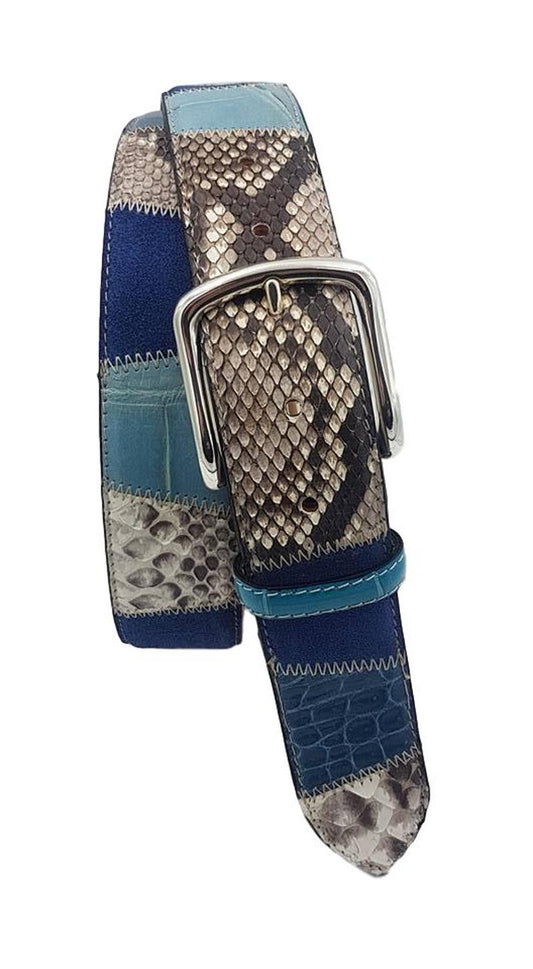 Cintura Avio 4 cm in Vero pitone , Vero coccodrillo e Pelle scamosciata con fibbia Nichel free - ESPERANTOBELTS
