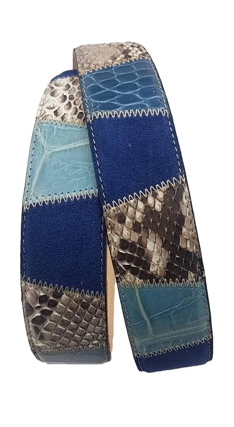 Cintura Avio 4 cm in Vero pitone , Vero coccodrillo e Pelle scamosciata con fibbia Nichel free - ESPERANTOBELTS