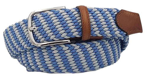 Cintura elastica 3,5 cm a trama obliqua bicolore in Viscosa  ,Fibbia Nichel free - Avio/Perla - ESPERANTOBELTS
