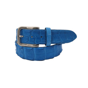 Cintura 4 cm in vera Schiena di Coccodrillo con fodera Nabuk e Fibbia anallergica - Azzurro Elettrico