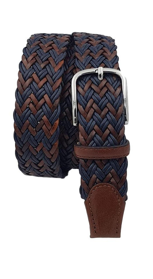 Cintura Bicolore 3,5 cm intrecciata in cuoio e cotone  ( TAGLIE EXTRALUNGHE ) - Blu - ESPERANTOBELTS