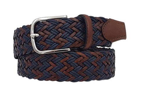 Cintura Bicolore 3,5 cm intrecciata in cuoio e cotone (TAGLIE EXTRALUNGHE) - Blu