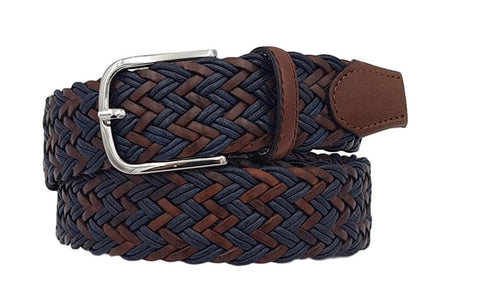 Cintura Bicolore 3,5 cm intrecciata in cuoio e cotone  ( TAGLIE EXTRALUNGHE ) - Blu - ESPERANTOBELTS