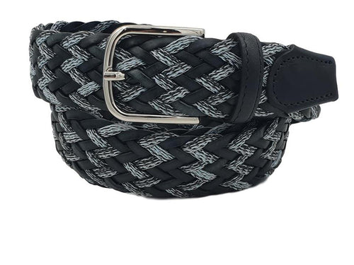 Cintura Bicolore 3,5 cm intrecciata in cuoio e cotone e fibbia Nichel free - Blu - ESPERANTOBELTS