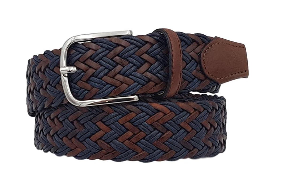 Cintura Bicolore 3,5 cm intrecciata in cuoio e cotone con  fibbia Nichel free - Blu - ESPERANTOBELTS