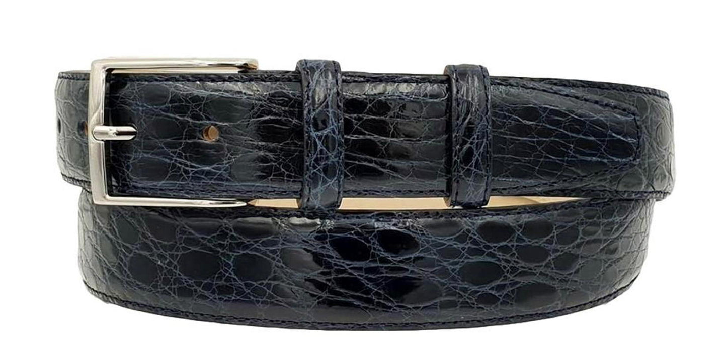 Cintura 4 cm in fianco di Coccodrillo Blu con fibbia Nichel free e fodera Nabuk - ESPERANTOBELTS