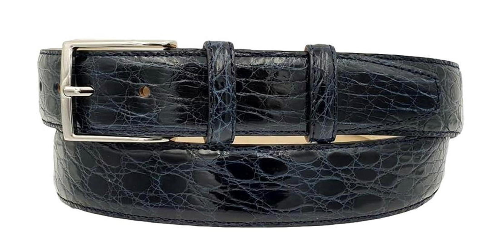 Cintura 4 cm in fianco di Coccodrillo Blu con fibbia Nichel free e fodera Nabuk - ESPERANTOBELTS