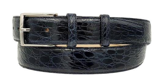 Cintura 4 cm in fianco di Coccodrillo Blu con fibbia Nichel free e fodera Nabuk - ESPERANTOBELTS