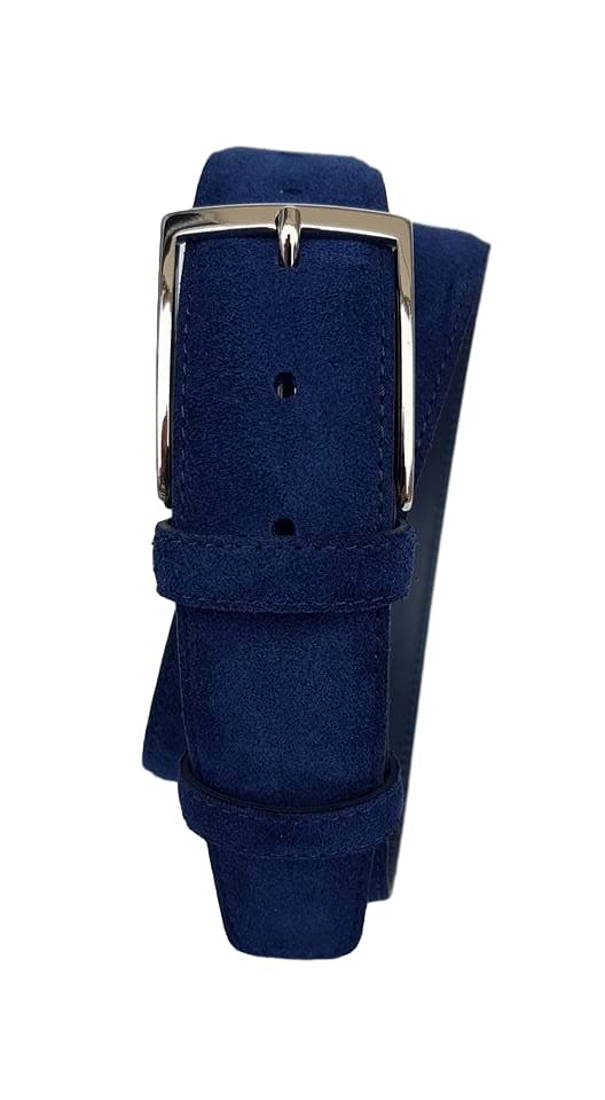 Cintura Uomo 4 cm in Pelle Scamosciata , fodera in pelle e fibbia Nichel free - Blu chiaro - ESPERANTOBELTS