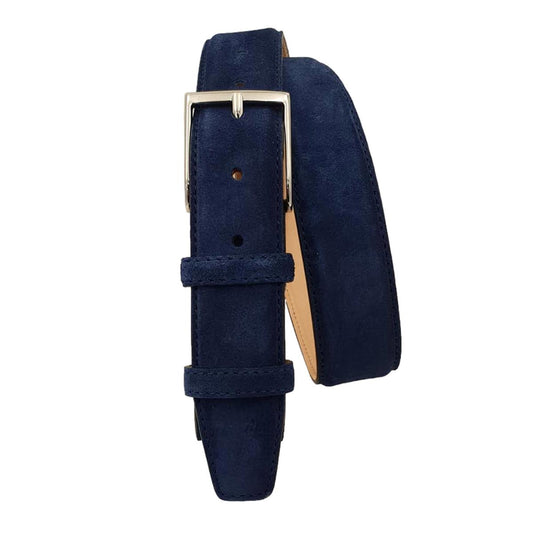 Cintura Uomo 3,5 cm in Pelle Scamosciata , fodera in pelle e fibbia anallergica - Blu Chiaro