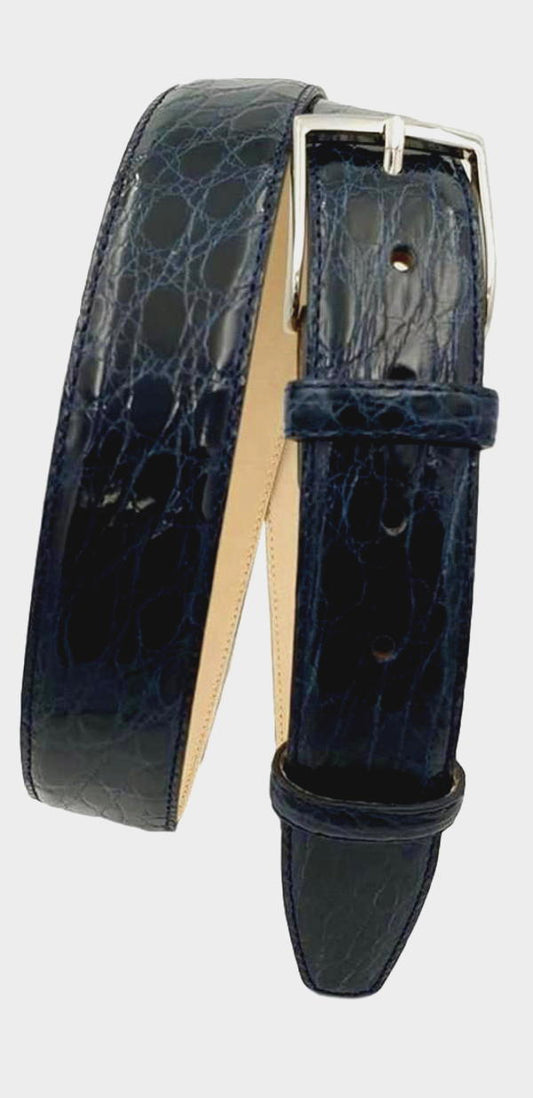 Cintura 3,5 cm in fianco di Coccodrillo Blu con fibbia Nichel free e fodera Nabuk - ESPERANTOBELTS