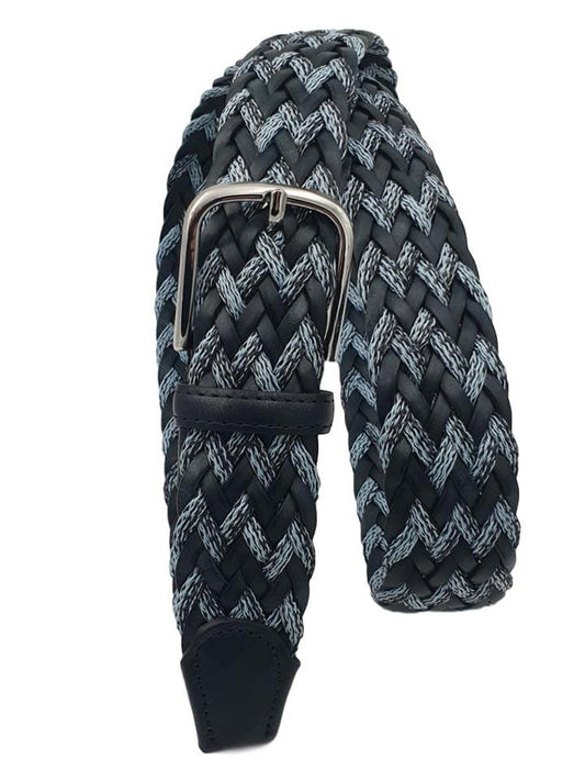 Cintura Bicolore 3,5 cm intrecciata in cuoio e cotone e fibbia Nichel free - Blu - ESPERANTOBELTS