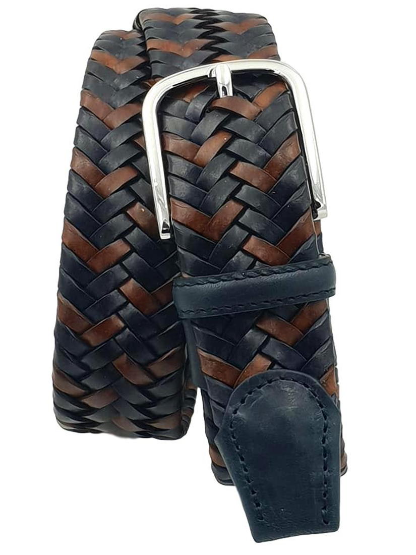 Cintura XXL elastica in cuoio intrecciato 3 ,5 anallergica ( TAGLIE EXTRALUNGHE ) - Blu- Marrone
