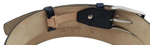 Cintura 3,5 cm in fianco di Coccodrillo Blu con fibbia Nichel free e fodera Nabuk - ESPERANTOBELTS