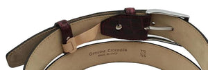 Cintura 3,5 cm in fianco di Coccodrillo Bordeaux con fibbia Nichel free e fodera Nabuk - ESPERANTOBELTS