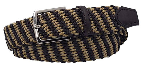 Cintura elastica 3,5 cm a trama obliqua bicolore in Viscosa  ,Fibbia Nichel free - Bronzo/Moro - ESPERANTOBELTS
