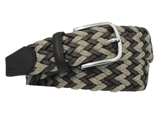 Cintura Bicolore 3,5 cm intrecciata in cuoio e cotone e fibbia Nichel free - Beige - ESPERANTOBELTS