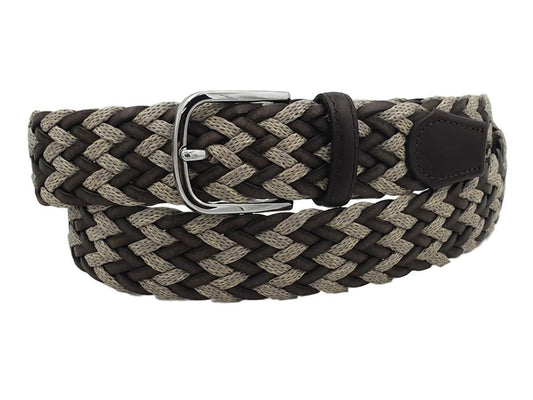 Cintura Bicolore 3,5 cm intrecciata in cuoio e cotone e fibbia Nichel free - Beige - ESPERANTOBELTS