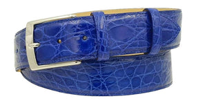 Cintura 4 cm in fianco di Coccodrillo Blu Elettrico con fibbia Nichel free e fodera Nabuk - ESPERANTOBELTS