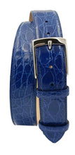 Carica l&#39;immagine nel visualizzatore di Gallery, Cintura 4 cm in fianco di Coccodrillo Blu Elettrico con fibbia Nichel free e fodera Nabuk - ESPERANTOBELTS