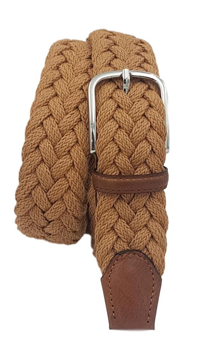 Cintura 3,5 cm intrecciata in vero cotone con fibbia nichel free e finiture in pelle - Coloniale - ESPERANTOBELTS