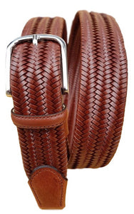 Cintura elastica in vera pelle intrecciata altezza 3 ,5 con fibbia anallergica - Rum