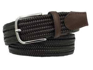 Cintura elastica in vera pelle intrecciata altezza 3 ,5 con fibbia Nichel free - Caffè - ESPERANTOBELTS