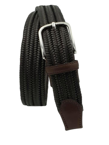 Cintura elastica in vera pelle intrecciata altezza 3 ,5 con fibbia Nichel free - Caffè - ESPERANTOBELTS