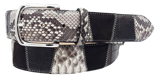Cintura Marrone Scuro 4 cm in Vero pitone, Vero coccodrillo, Pelle scamosciata e fibbia anallergica