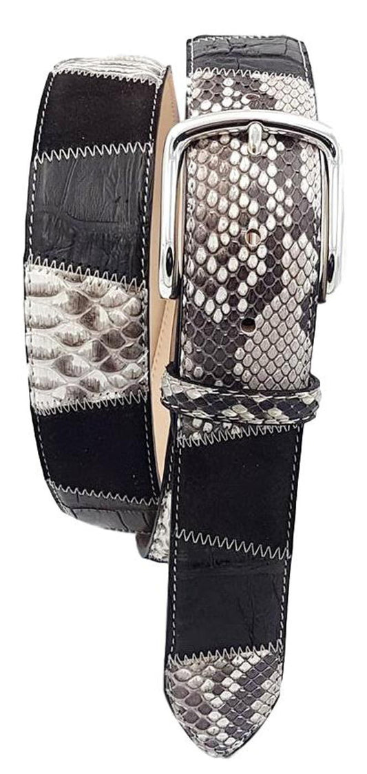 Cintura Dark Coffee 4 cm in Vero pitone , Vero coccodrillo , Pelle scamosciata e fibbia Nichel free - ESPERANTOBELTS