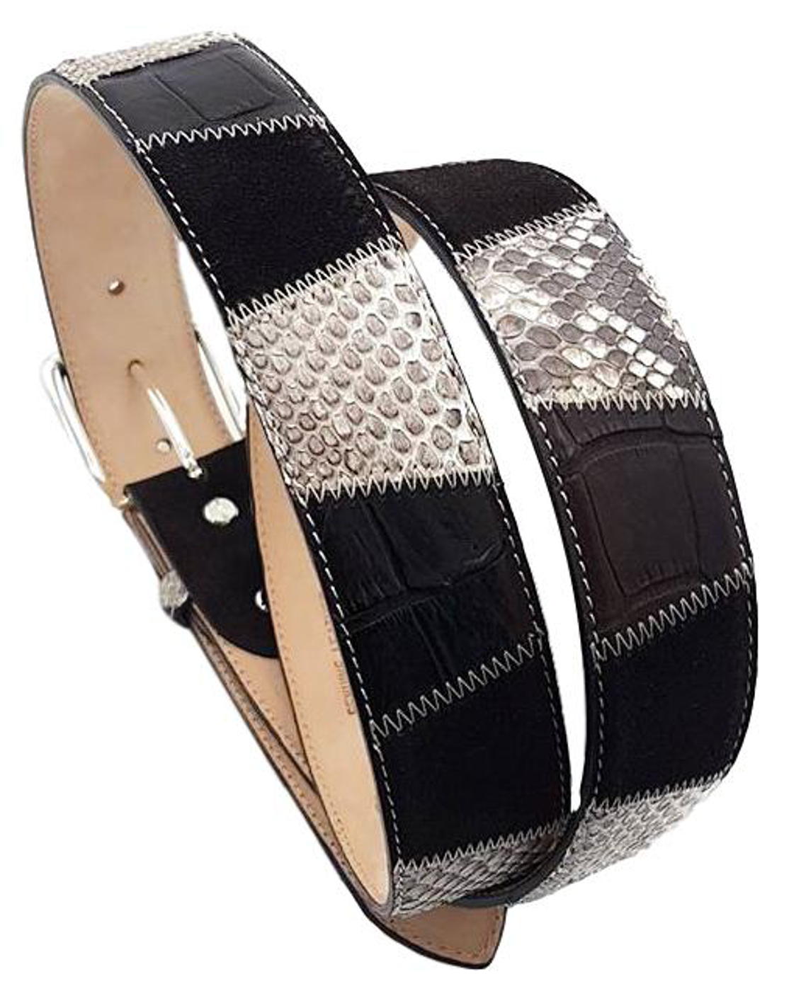 Cintura Dark Coffee 4 cm in Vero pitone , Vero coccodrillo , Pelle scamosciata e fibbia Nichel free - ESPERANTOBELTS