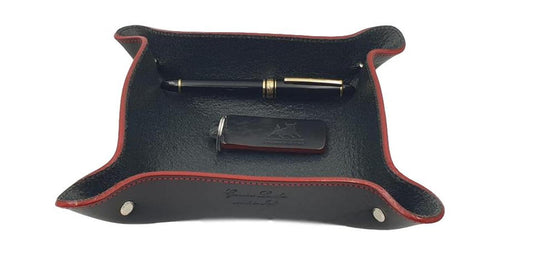 Svuotatasche Deluxe in Cuoio di toro Resistente sfoderato con bordi Rossi - Nero - ESPERANTOBELTS