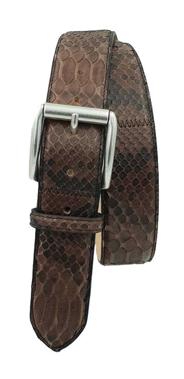 Cintura 4 cm in vera pelle di Pitone Marrone scuro con fibbia Nichel free e fodera Nabuk - ESPERANTOBELTS
