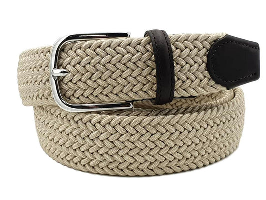 Cintura elastica intrecciata 3,5 cm  in viscosa e Pelle e fibbia anallergica - Ecrù